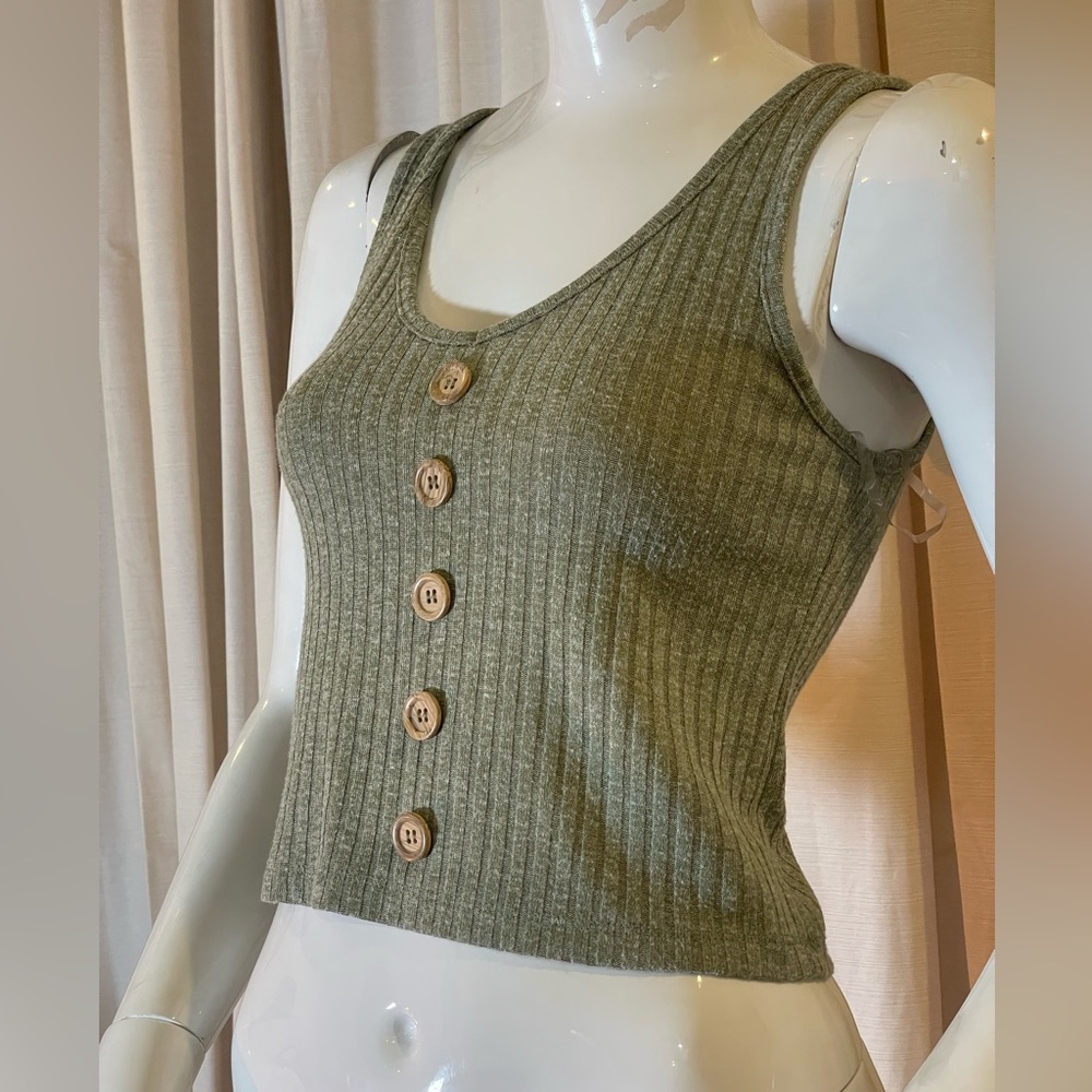 Green Cotton Cropped Tank Top